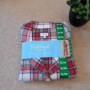 NEW Bed Head Pajamas Set 2pc PJ Set Red White Size XL Long Sleeve Top Pants